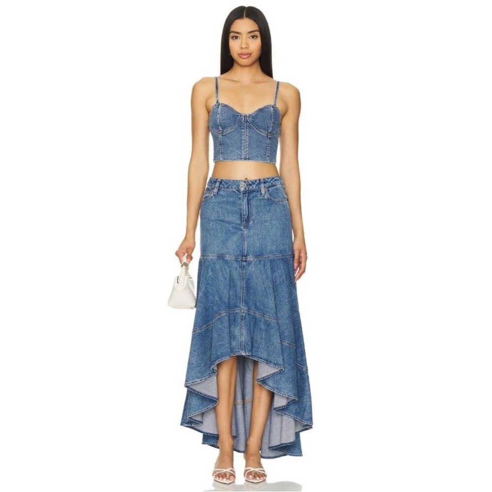 Alice + Olivia Jeans Donella High Low Denim Skirt Brooklyn Blue Size 25 - Picture 14 of 14